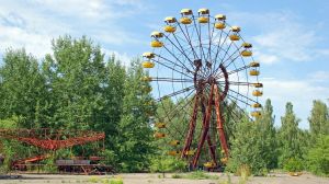 Abandoned ferris wheel in amusement park in Pripyat, Chernobyl.