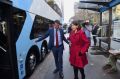 Premier Gladys Berejiklian and Transport and Infrastructure Minister Andrew Constance inspect a new double-decker bus.