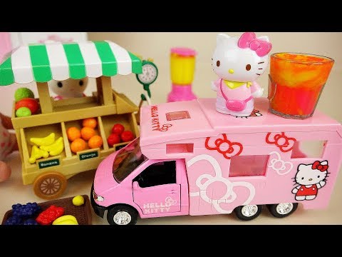 Hello Kitty car and Fruit shop with Baby doll toys play