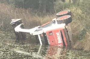 The bobcat was dumped in a pond.