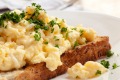 Right first dine: Scrambled eggs on toasted wholegrain bread.