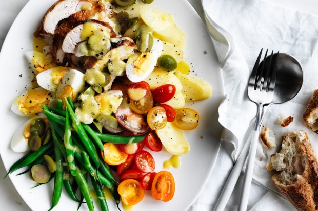 Adam Liaw's roast chicken nicoise salad <a ...