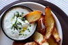 Crispy potato skins with garlicky cheese dip <a ...