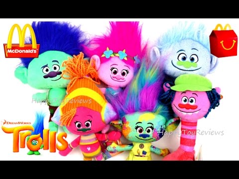 2016 DREAMWORKS TROLLS MOVIE HUG 'N PLUSH TOYS MCDONALD'S HAPPY MEAL TOYS HASBRO COMPLETE SET 6 KIDS