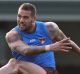 Comeback trail: Lance Franklin kicks at goal during the Swans' training session at the SCG after their defeat of the ...