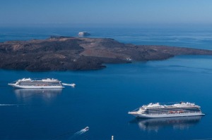 Viking Star and Viking Sea visiting Santorini.