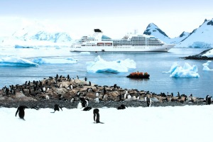 A Seabourn ship in Antarctica.