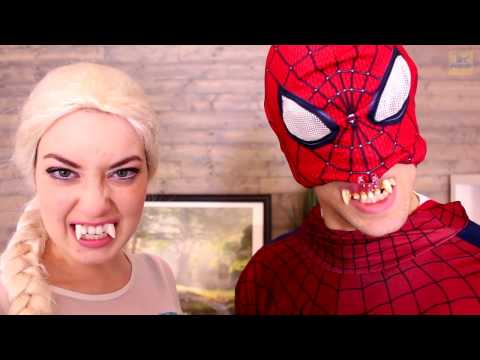 Frozen Elsa Bitten by VAMPIRE! w/ Spiderman Hulk Joker Pink Spidergirl Mini elsa Toys! Superhero Fun