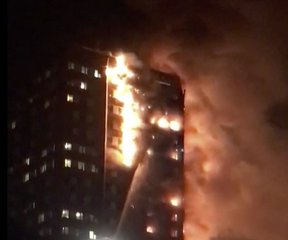 In this image made from video provided by Celeste Thomas @MAMAPIE, a building is on fire in London, Wednesday, June 14, 2017.