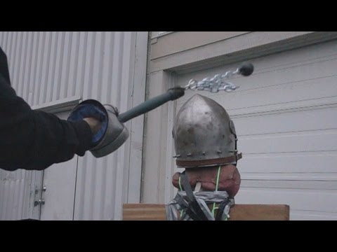 Helmet tests, part 5 - Bascinet vs. axe, mace, hammer, flail (plus poleaxe fail)