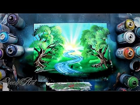 How to make TREES and RIVER - Spray paint tutorial by Skech