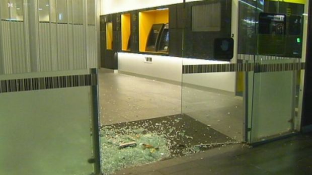 The Commonwealth Bank in Swanston Street on Wednesday morning after a man drove at speed down the footpath on Tuesday night.