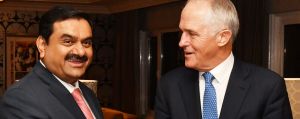 Prime Minister Malcolm Turnbull with India's Adani Group founder and chairman Gautam Adani.