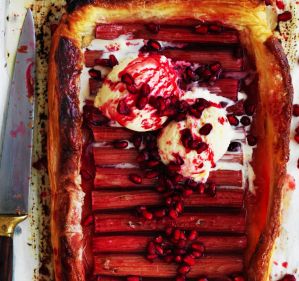 Jill Dupleix's rhubarb and pomegranate tart.