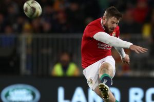 Controversial miss: Elliot Daly of the Lions misses a long-range penalty kick at goal against the Highlanders.