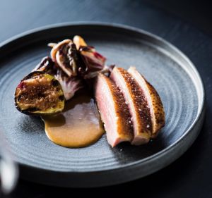 The duck with radicchio, fig and hazelnut.