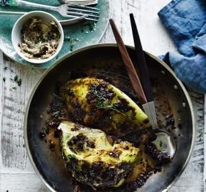 Roast cabbage with porcini and caramelised onion butter.