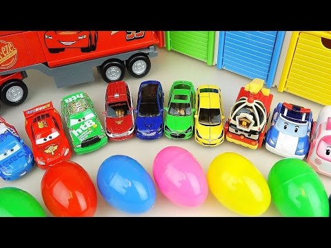 Cars Truck and Surprise eggs with Robocar Poli carbot car toys