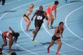 Usain Bolt competes in a mixed relay during the 2017 Nitro Athletics Series at Lakeside Stadium in Melbourne in ...