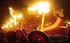 The Viking longboat burns during the annual Up Helly Aa festival in Lerwick, Shetland Islands