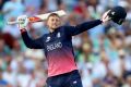 Joe Root celebrates hitting the winning runs against Bangladesh.