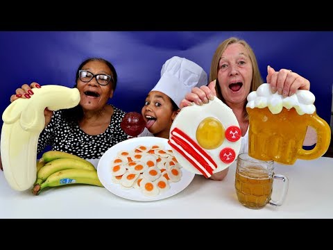 Real Food VS Gummy Food! Gross Giant Candy Challenge - Best Chef Granny Edition