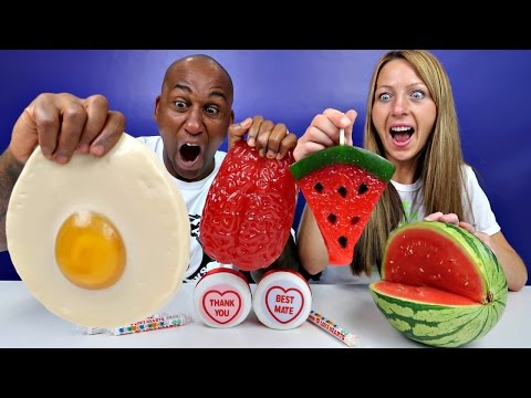 Real Food VS Gummy Food! Gross Giant Candy Challenge - Best Chef Edition Tiana VS Jordon