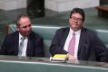 Deputy Prime Minister Barnaby Joyce and George Christensen during the second reading of the Banking and Financial ...