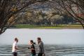 Residents soak up the picturesque surroundings of Lake Burley Griffin earlier this week.