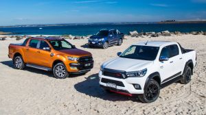 Range-topping dual cab ute comparison: Toyota HiLux TRD, Ford Ranger Wildtrak, Nissan Navara ST-X.