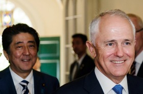 Japanese Prime Minister Shinzo Abe, left, and Prime Minister Malcom Turnbull .