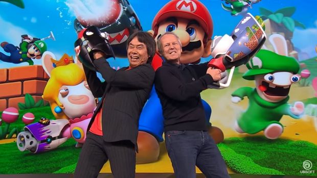 Legendary Nintendo designer Shigeru Miyamoto joined Ubisoft's Yves Guillemot  on stage. He said the only thing he asked ...