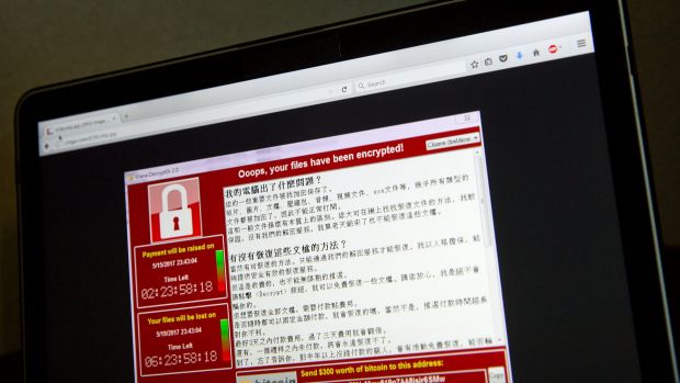 A screenshot of the warning screen from a purported ransomware attack, as captured by a computer user in Taiwan, is seen ...