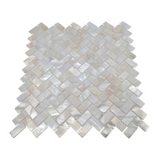 Stone Tile Mosaics - Mother of Pearl Herringbone Mosaic Tile, White, 11"x11" - Mosaic Tile