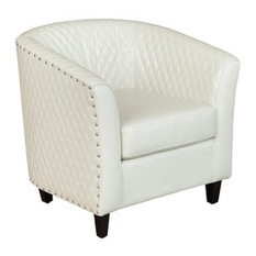 GDFStudio - Marion Leather Barrel Armchair, Ivory - Armchairs And Accent Chairs