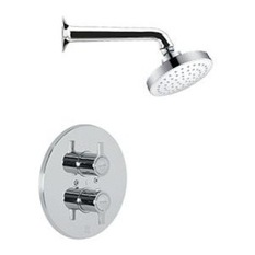  - Concealed thermostatic shower valve mixer, with 38°C temperature limiter, flow l - Alcachofas y pulverizadores