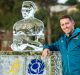 Iceman: Bernard Foley with an ice statue of himself.