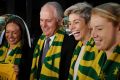 Matildas striker Michelle Heyman, second from the right, could play a World Cup game at Canberra Stadium.