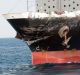 The damaged bow of the ACX Crystal, a Philippines-registered cargo ship which collided with the USS Fitzgerald.