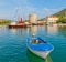 Mali Ston's harbour and the remains of ancient walls and a fortress on the Peljesac Peninsula. 