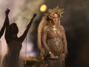 Beyonce performs at the 59th annual Grammy Awards on Sunday, Feb. 12, 2017, in Los Angeles.