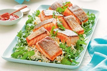 Crispy-skinned salmon with cauliflower cous-cous