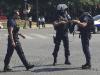 Police officers seal off the access to the Champs Elysees avenue in Paris, France, Monday, June 19, 2017. Paris officials say : Suspected attacker 'downed' after driving into police car on Champs-Elysees. (AP Photo/Bertrand Combaldieu)