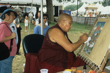 A Tibetan monk demonstrates thangka painting at the 2000 Festival. Photographer unknown, Ralph Rinzler Folklife Archives