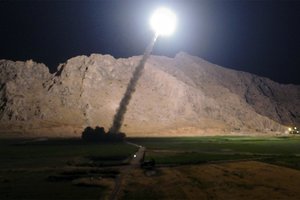 In this picture released by the Iranian state-run IRIB News Agency on Monday, June 19, 2017, a missile is fired from city of Kermanshah in western Iran targeting the Islamic State group in Syria.