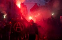 Members of the 20 February Movement carry flares during a demonstration on November 6, 2016 in the capital Rabat, to demand justice for a fish seller whose gruesome death, when he was crushed in a rubbish truck, sparked nationwide outrage.
Mouhcine Fikri, 31, was accidentally killed last on October 29, in the northern city of Al-Hoceima as he tried to protest against the seizure and destruction of swordfish, which are not allowed to be caught at this time of year. / AFP PHOTO / FADEL SENNA