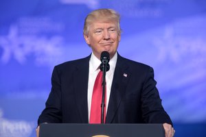 President of the United States Donald Trump speaking at the 2017 Conservative Political Action Conference (CPAC) in National Harbor, Maryland, 24 February 2017