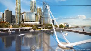 The new Neville Bonner Bridge across the Brisbane River will land at South Bank in front of the Wheel of Brisbane.