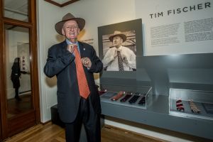 Tim Fischer and some of his tie collection. 