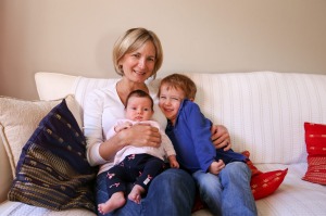 Karelle Leroy with her six-week-old daughter and four-year-old son.